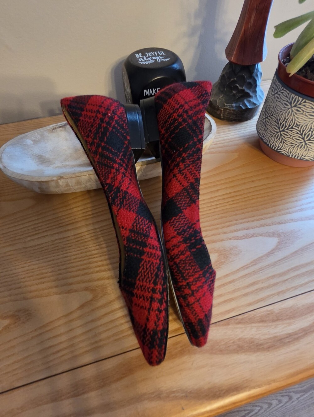 Talbots Red and Black Plaid Pointed-Toe Flats